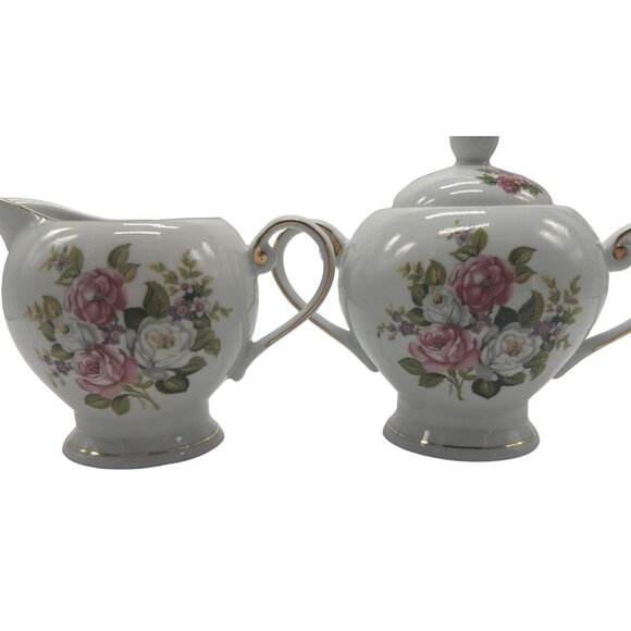 VTG Old Foley HARMONY ROSE Cream & Sugar Set Floral Design Gold Trim Bone China - Picture 2 of 12